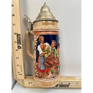 Vintage Gerz W Germany Beer Stein Pewter Lid German Tavern Scene Antique Mug